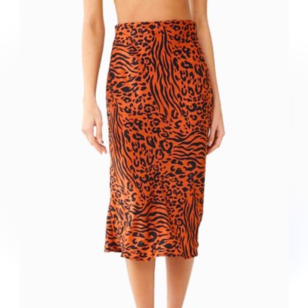 Animal Print Midi Skirt - Black and Brown size M